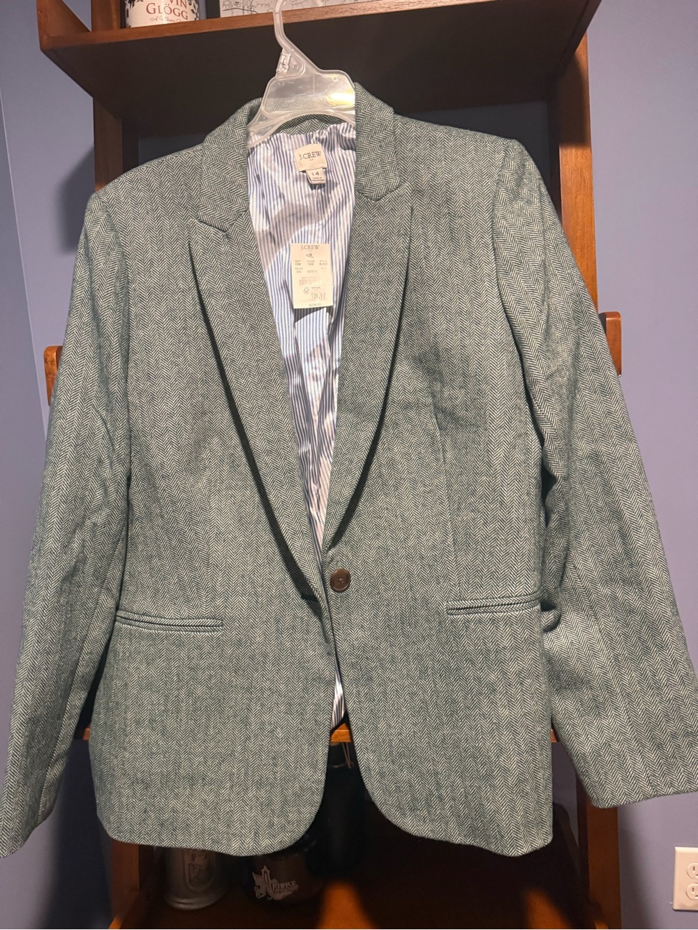 J. Crew Factory Light Green Herringbone Single-Button Blazer